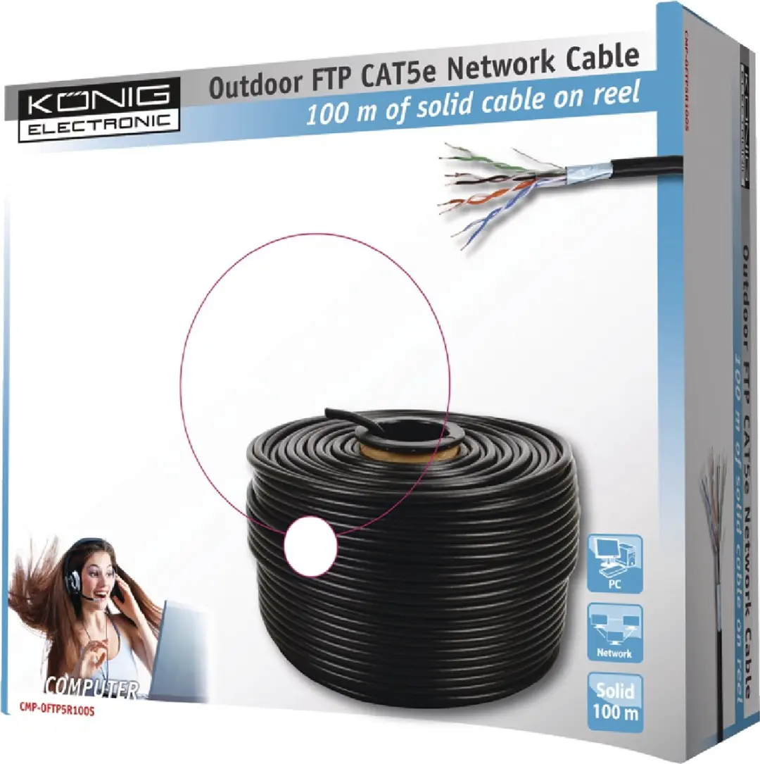 Konig FTP Cat5e Buitenkabel 100m - Zwart