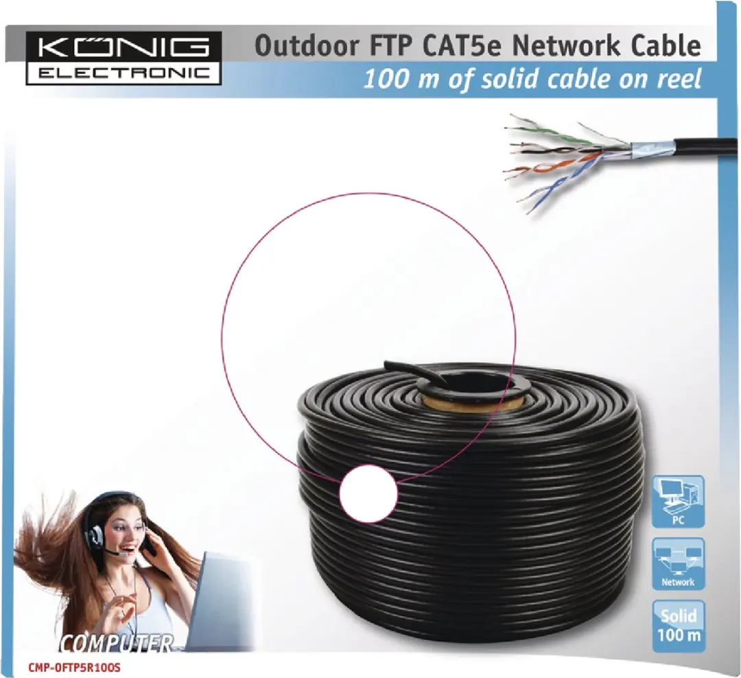 Konig FTP Cat5e Buitenkabel 100m - Zwart