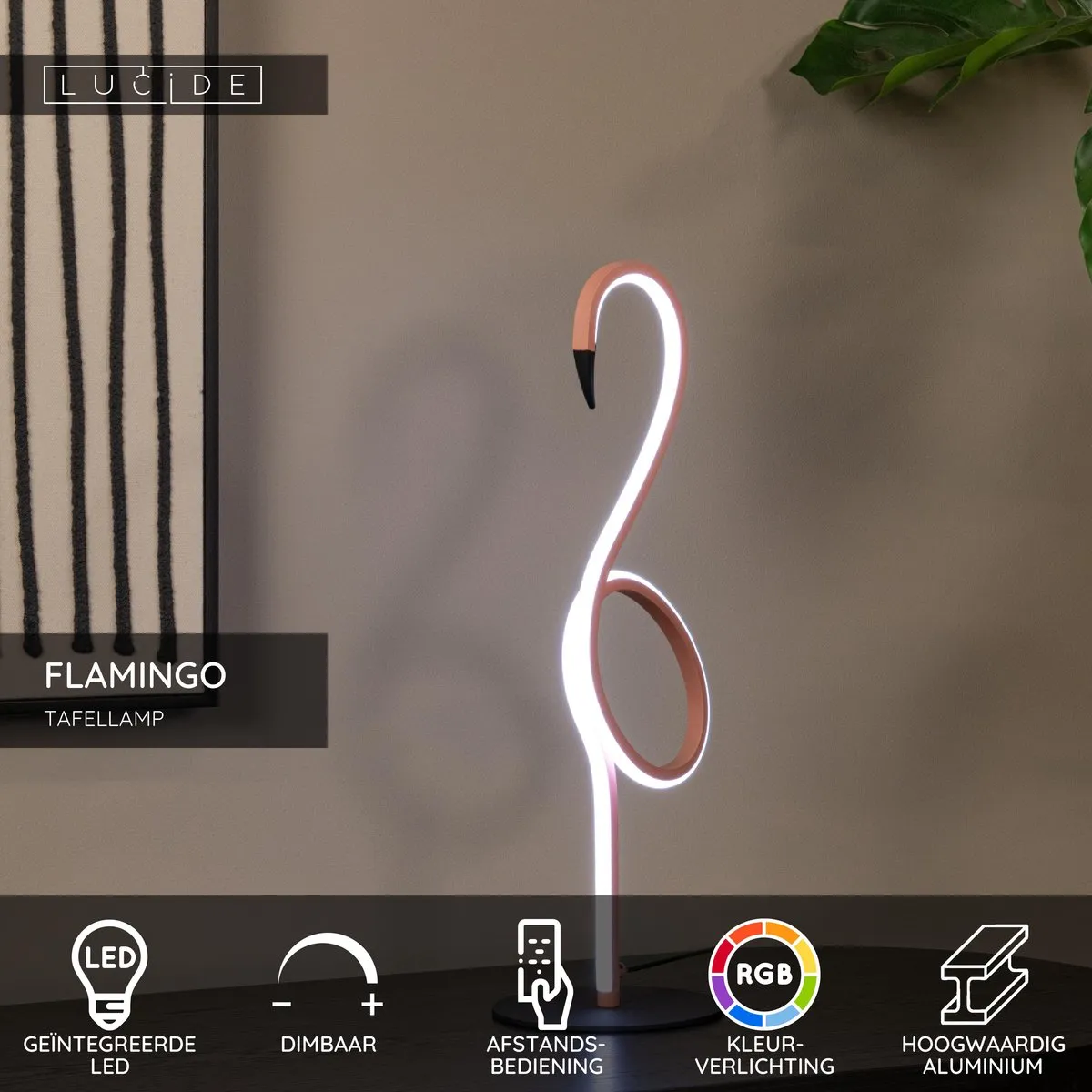 Lucide Flamingo LED Tafellamp - RGB - Roze