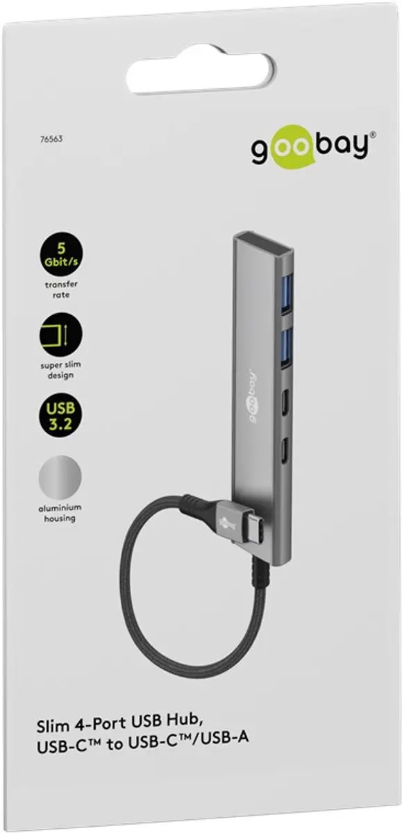 Goobay USB-C Hub 2x USB-A + 2x USB-C - Grijs