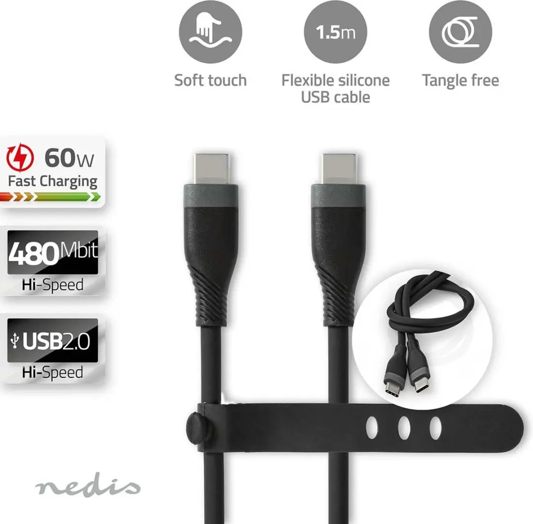 Nedis USB-C Kabel 60W 1.5m - Zwart
