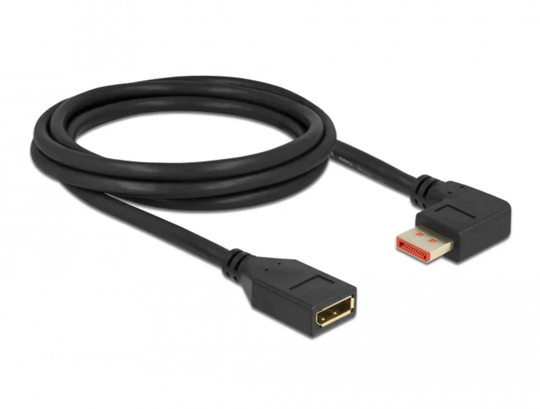 Delock DisplayPort Kabel 8K 60Hz 2m - 90° Mannelijk naar Vrouwelijk - Zwart