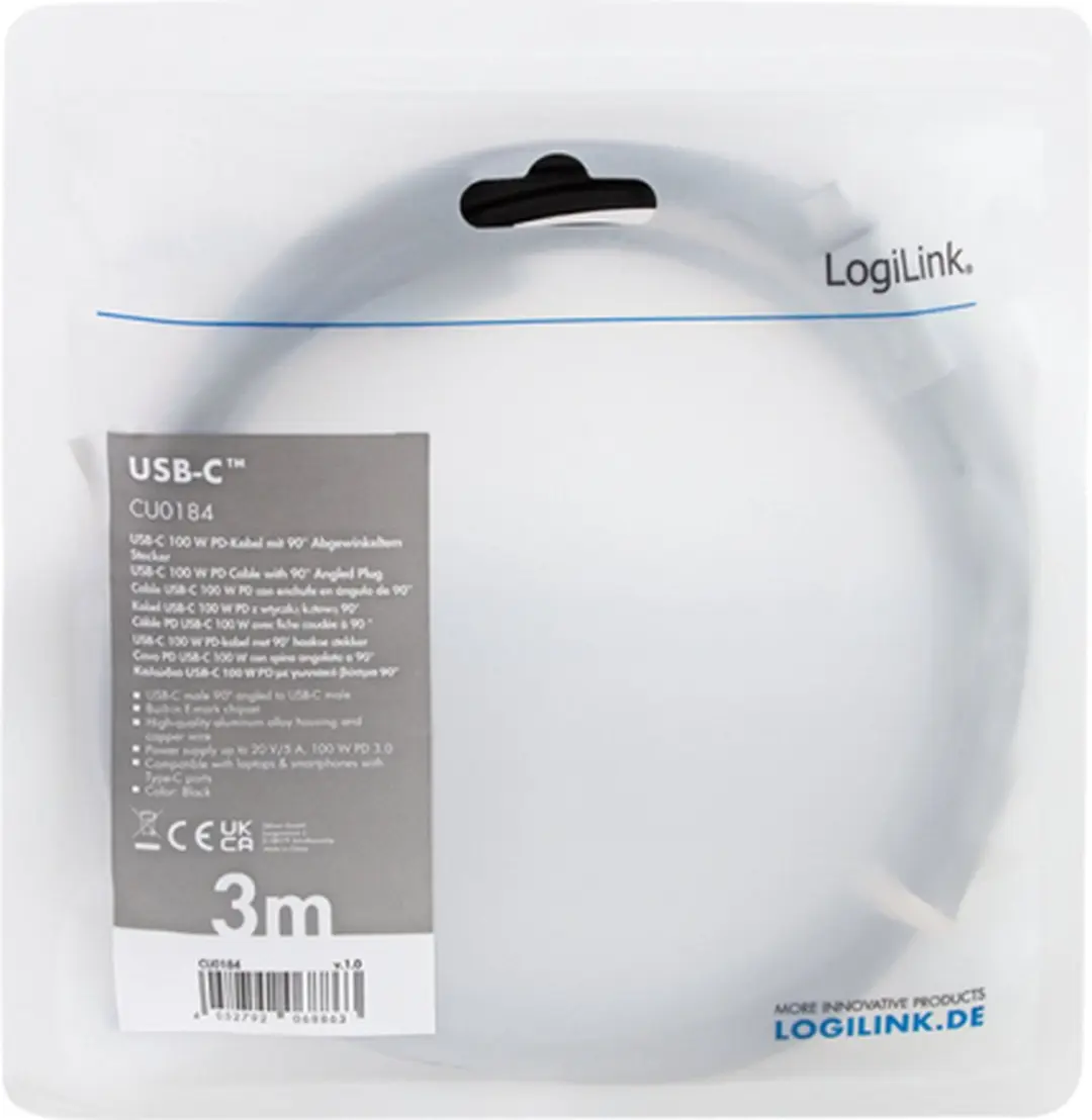 Logilink CU0184 USB 2.0 Kabel 3m - USB-C Zwart/Zilver