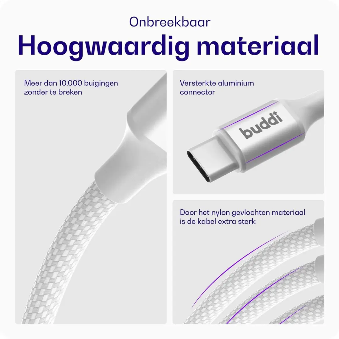 Buddi Flex USB-A naar USB-C Kabel 12W Wit - 1M
