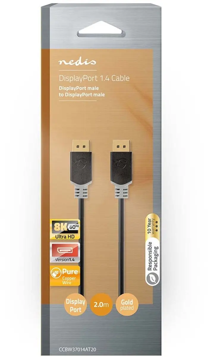 Nedis DisplayPort Kabel 8K@60Hz Verguld 2m - Antraciet