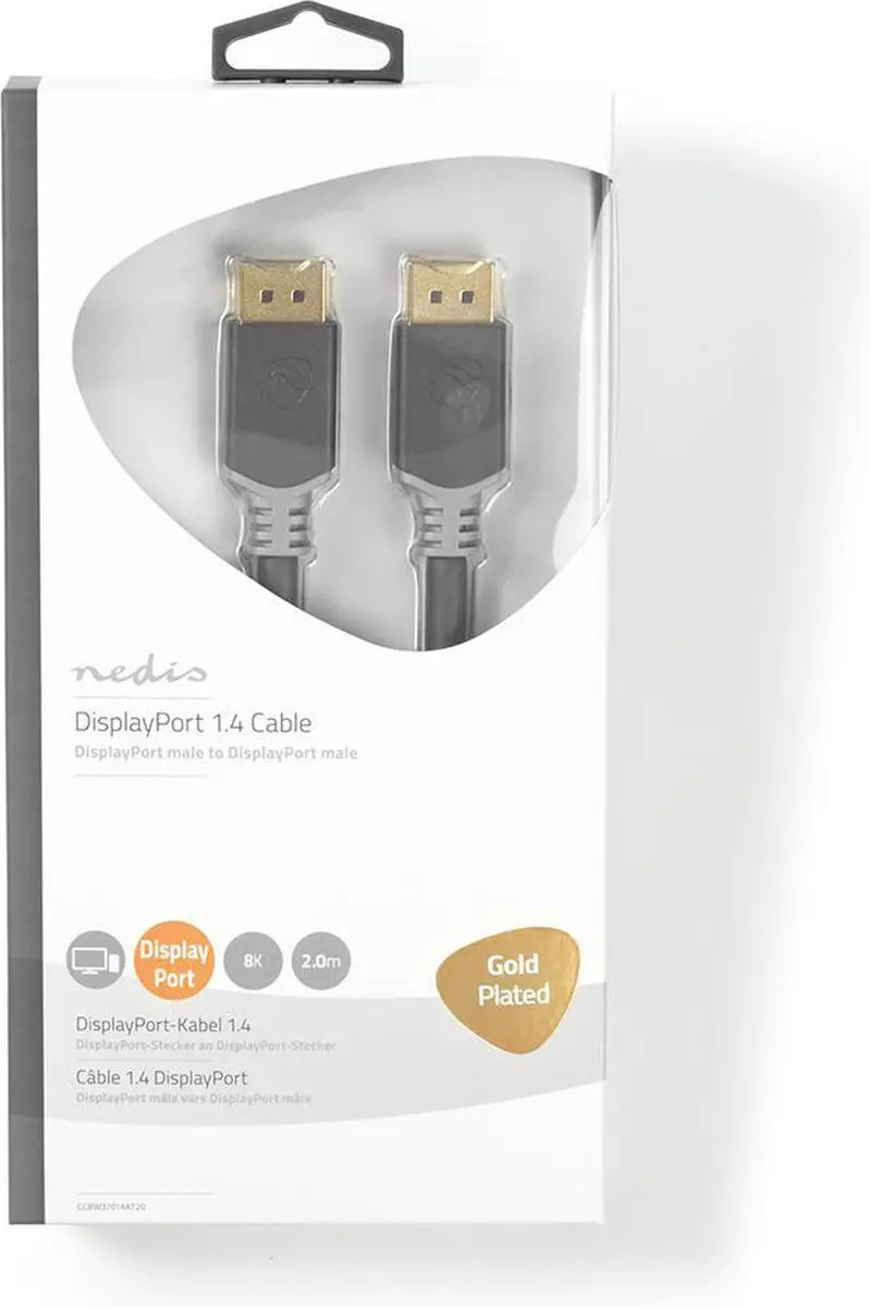 Nedis DisplayPort Kabel 8K@60Hz Verguld 2m - Antraciet