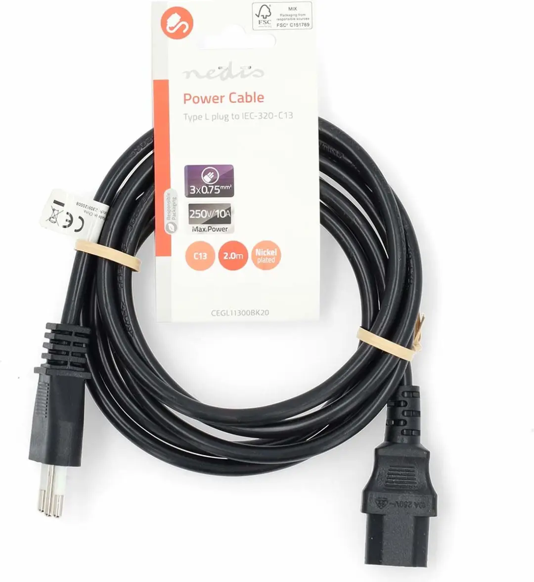 Nedis Stroomkabel CEGL11300BK20 IEC-320-C13 - 2m - Zwart