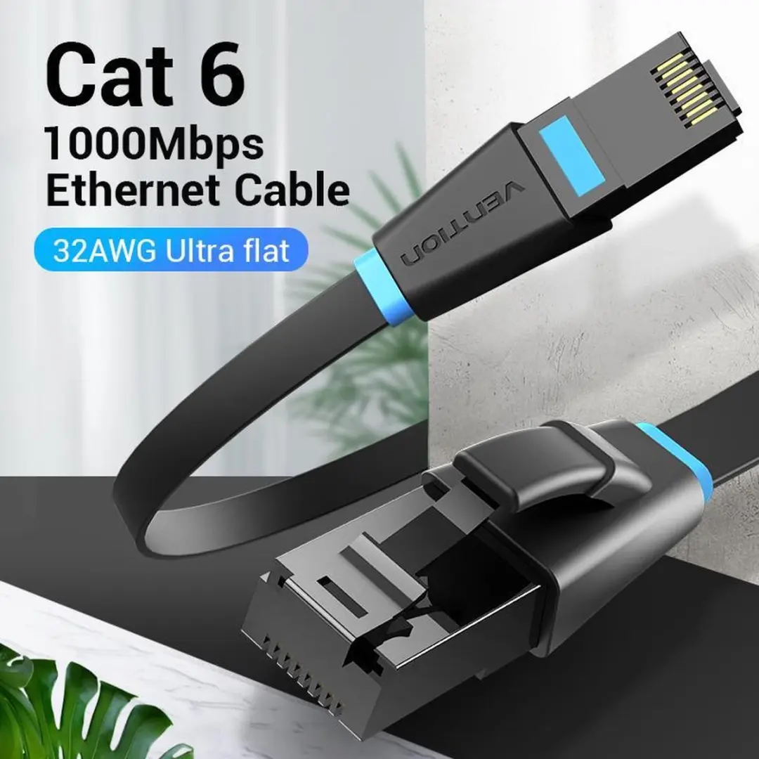 Vention Platte UTP Cat6 RJ45 Ethernetkabel 1000 Mbps 1m - Zwart