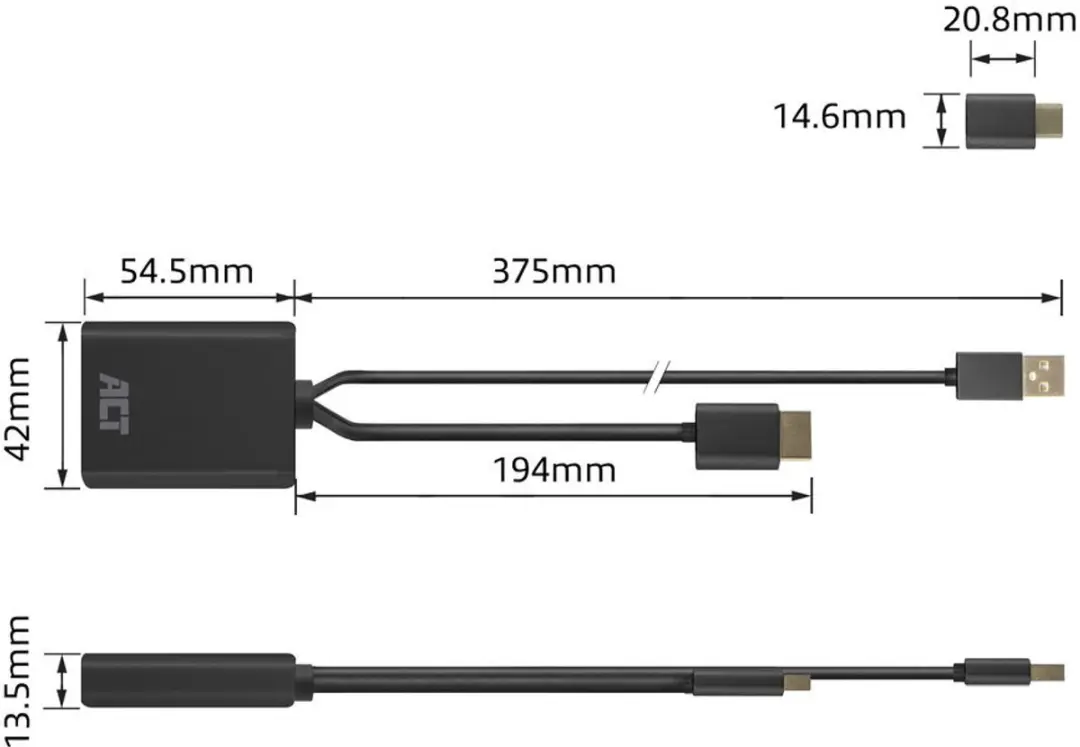 ACT HDMI naar USB-C Adapter AC7537 - 4K@60Hz - Zwart