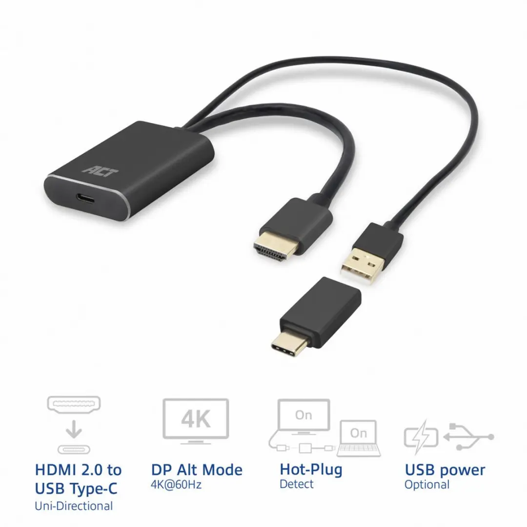 ACT HDMI naar USB-C Adapter AC7537 - 4K@60Hz - Zwart