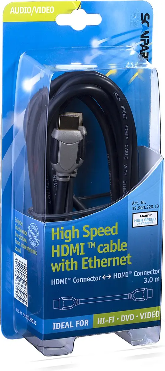 Scanpart HDMI Kabel 3m - 4K@30Hz - 10.2Gbps - Zwart-Zilver
