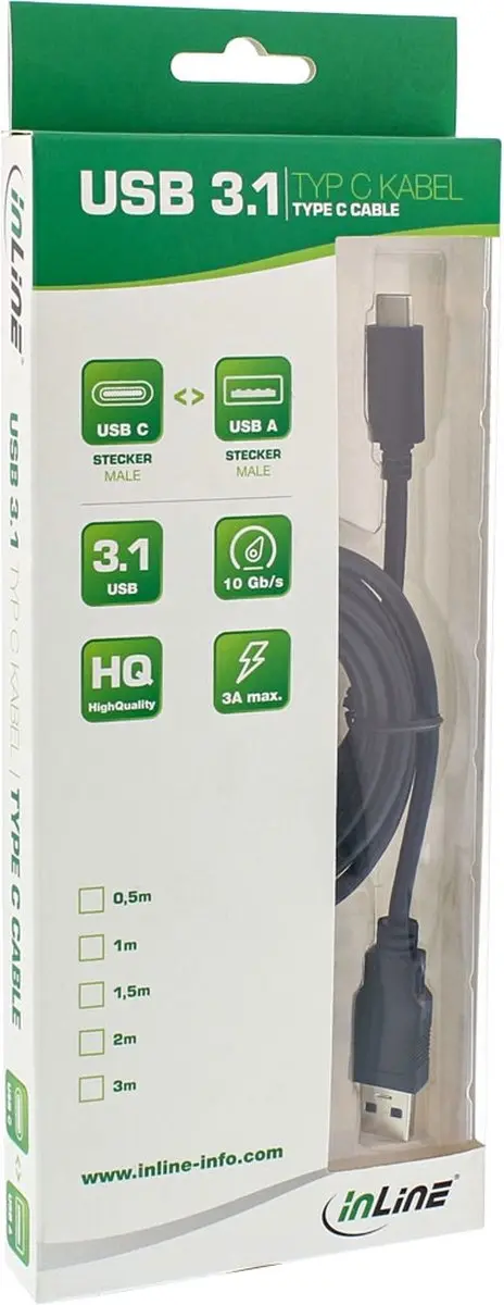 InLine USB-C naar USB-A Kabel 0,3m - Zwart