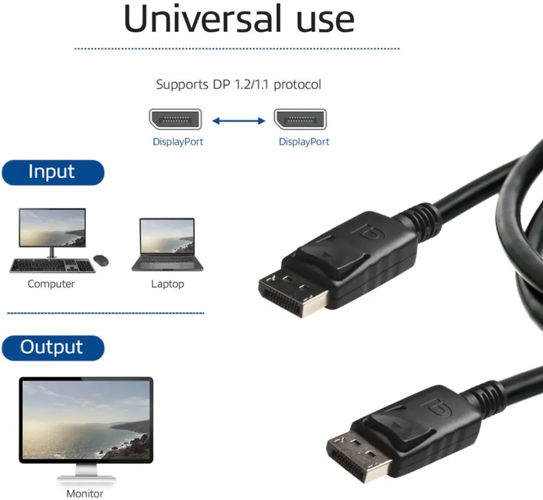 ACT DisplayPort Kabel 1m - Male-Male - Power Pin 20 Aangesloten