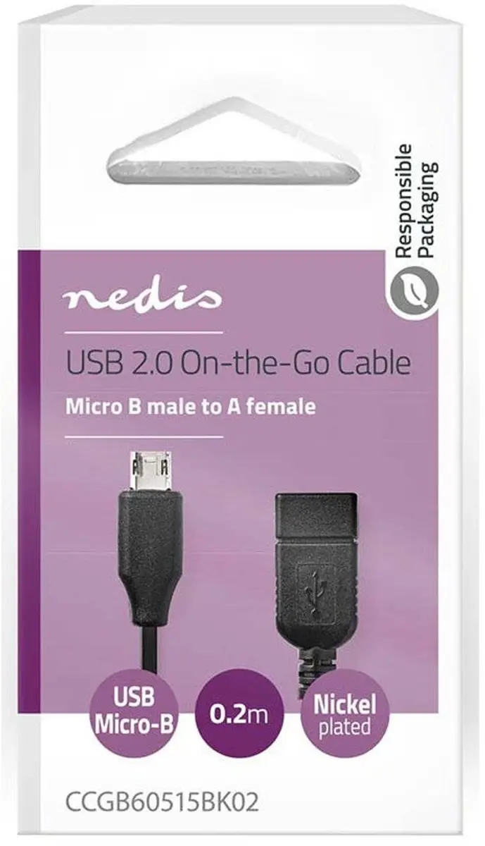 Nedis USB Micro-B Adapter USB-A Female 480Mbps 20cm - Zwart