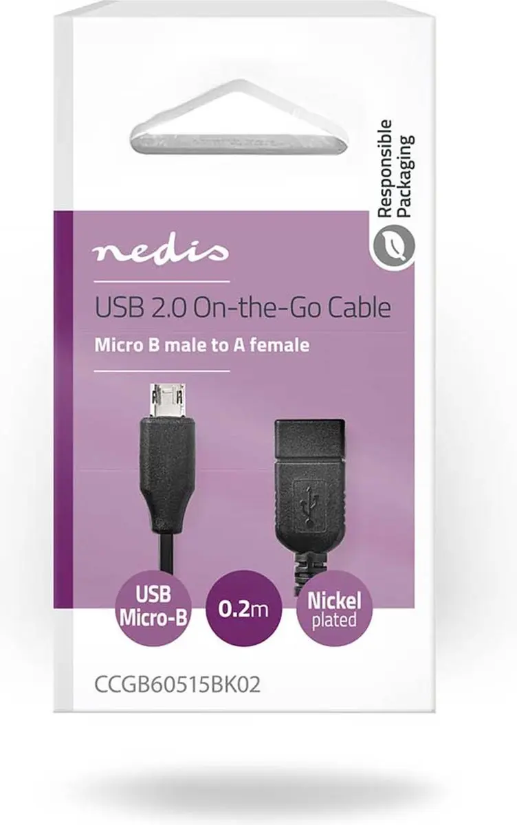 Nedis USB Micro-B Adapter USB-A Female 480Mbps 20cm - Zwart