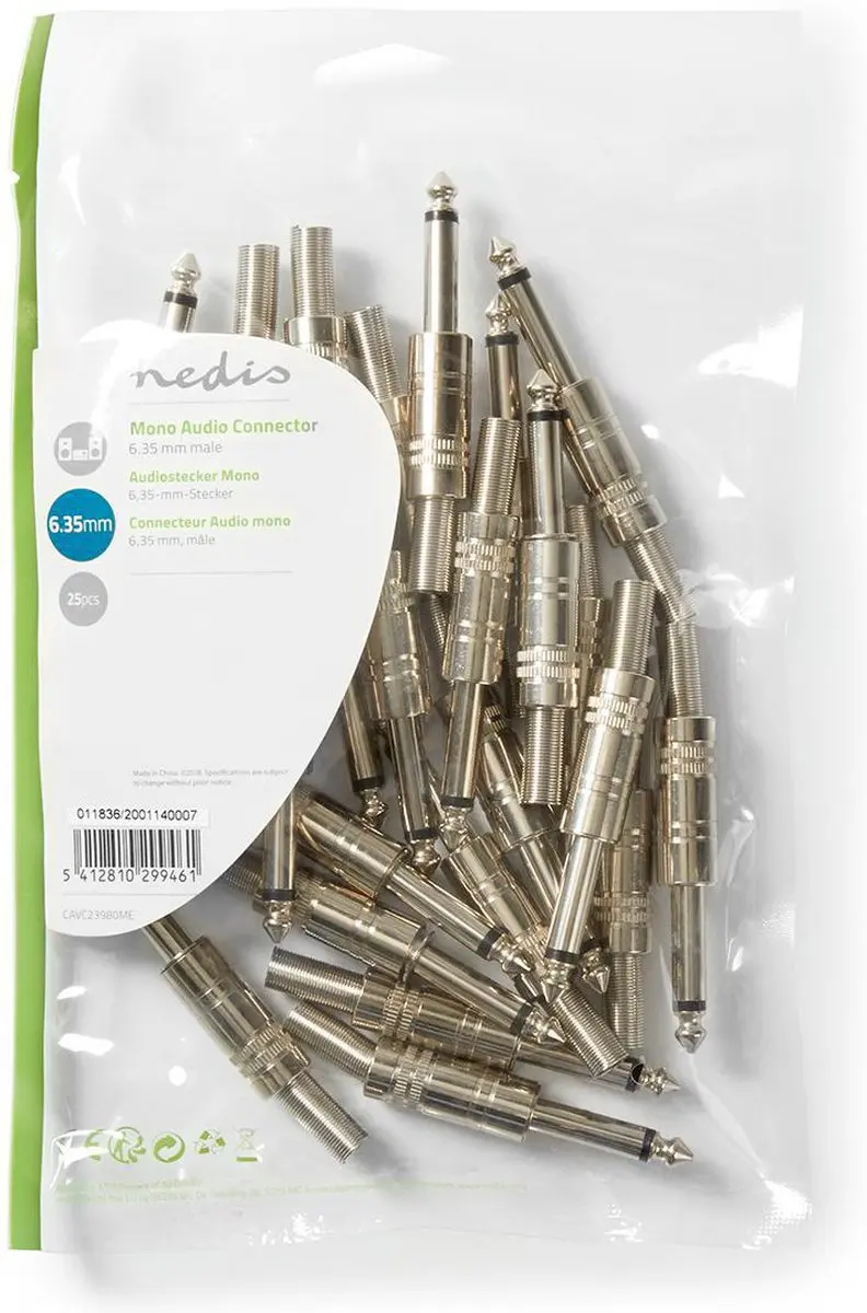 Nedis 6,35mm Audioconnector CAVC23980ME - Male - Vernikkeld - 25 Stuks