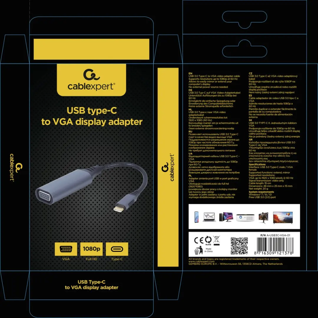 Gembird USB-C naar VGA Adapter - Space Grey - afbeelding 6 van 6