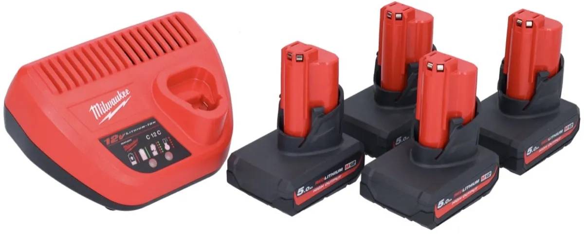 Milwaukee M12 HB5 High Output Startset - 4x 5000mAh Accu + C12C Lader - afbeelding 3 van 5
