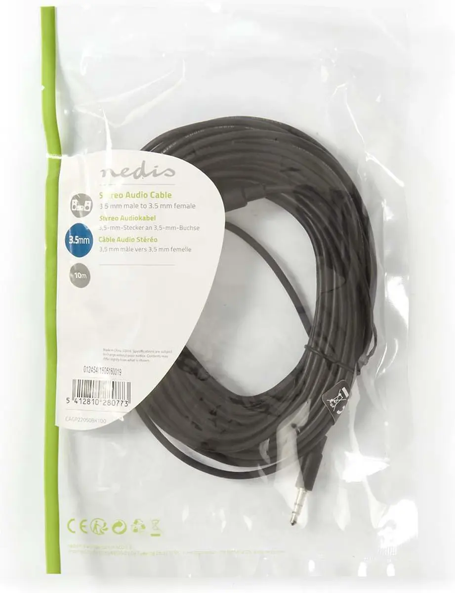 Nedis Stereo-Audiokabel 3,5mm M/F - 10m - Zwart