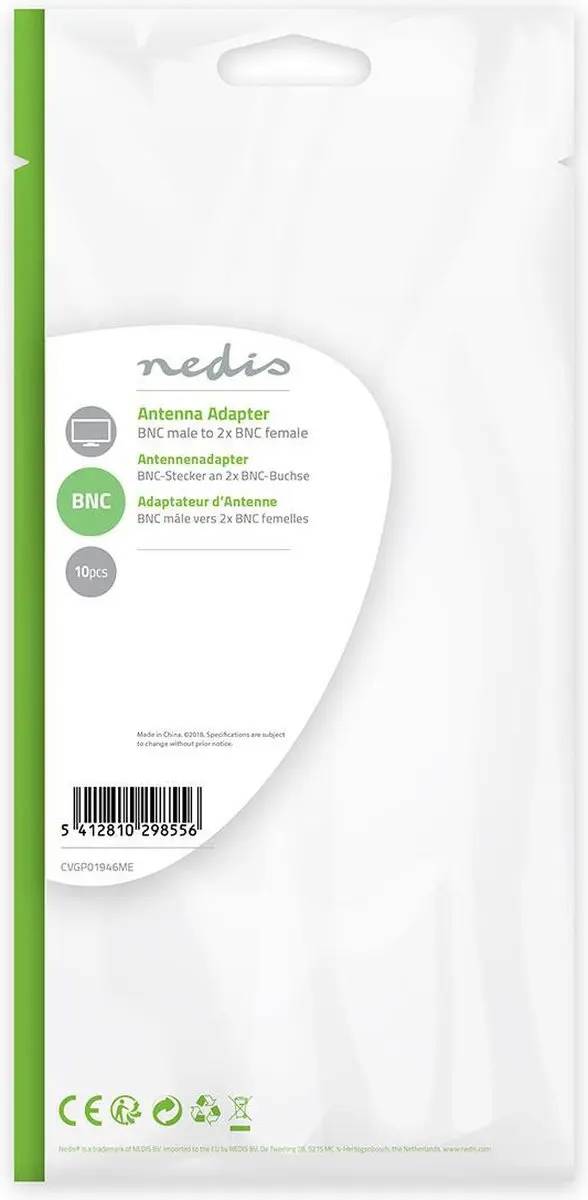 Nedis BNC-Adapter CVGP01946ME - 2x BNC Female - 10 Stuks