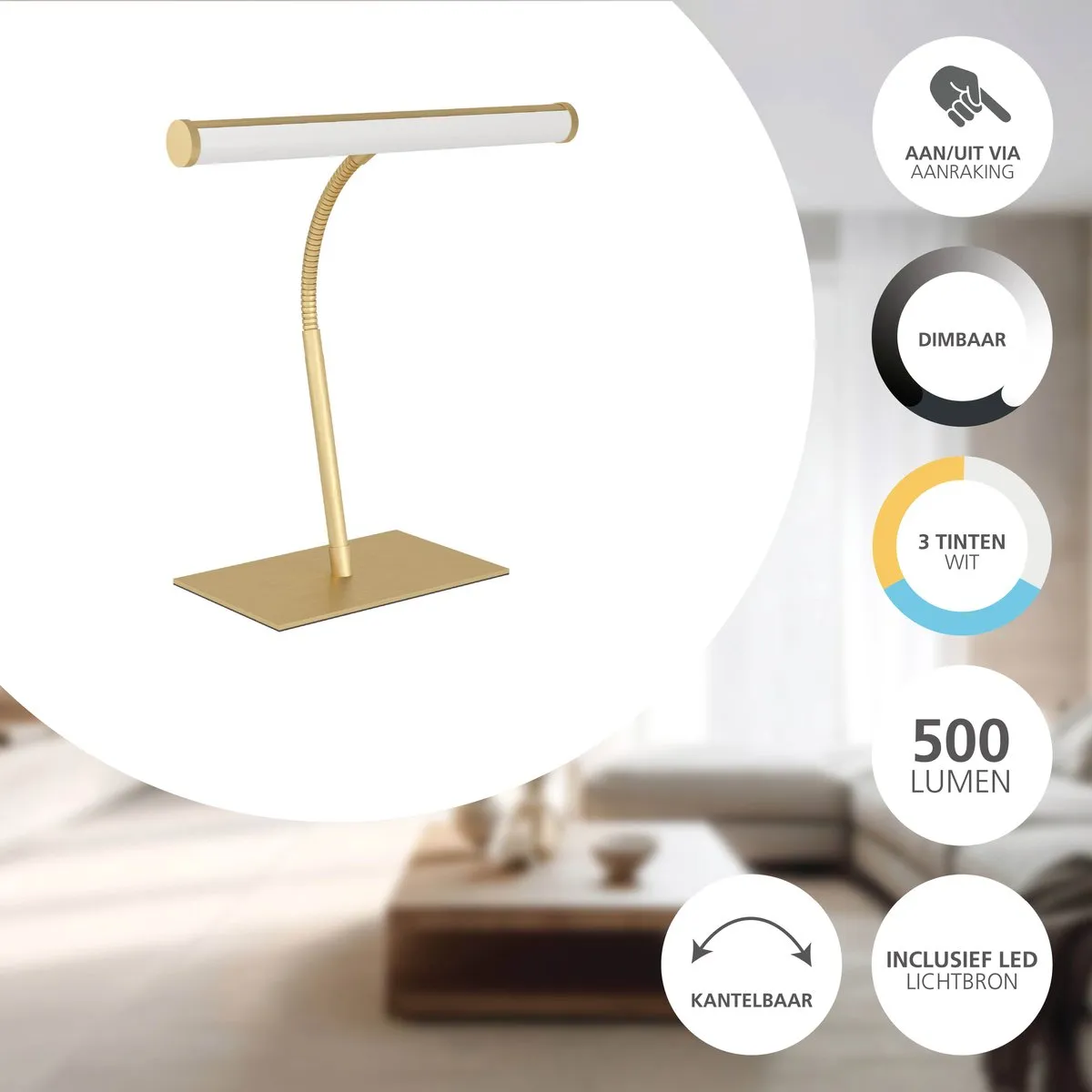 Eglo Riccione Tafellamp - Goud - Instelbaar wit licht - Dimbaar
