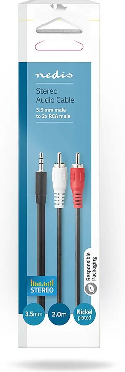 Nedis Stereo-Audiokabel 3,5mm Male naar 2x RCA Male - 2m - Zwart