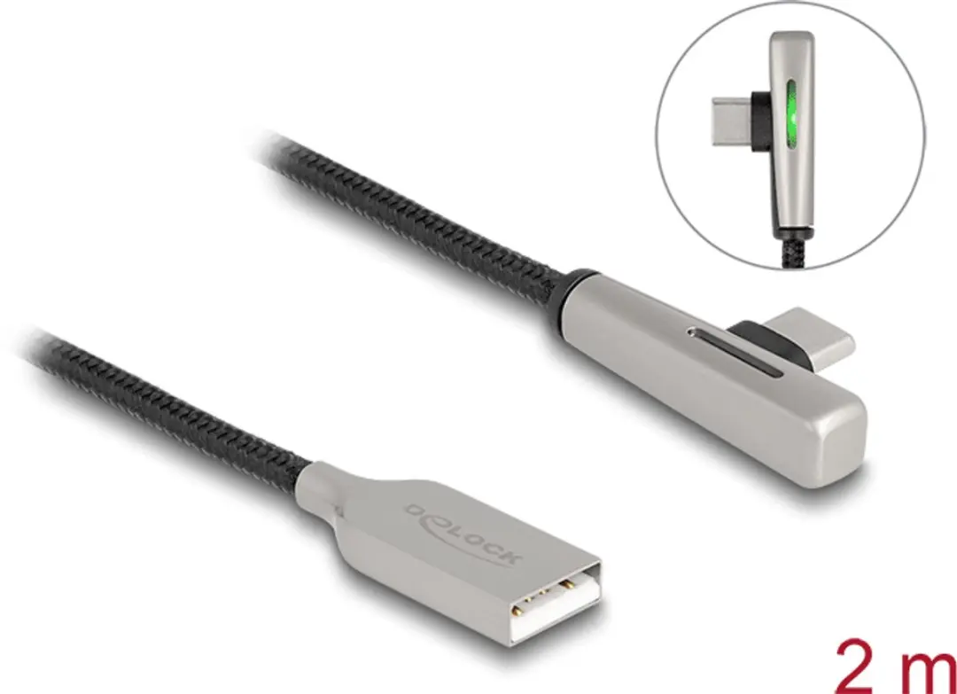 Delock USB 2.0 A naar C Kabel 60W 2m - Zwart/Zilver