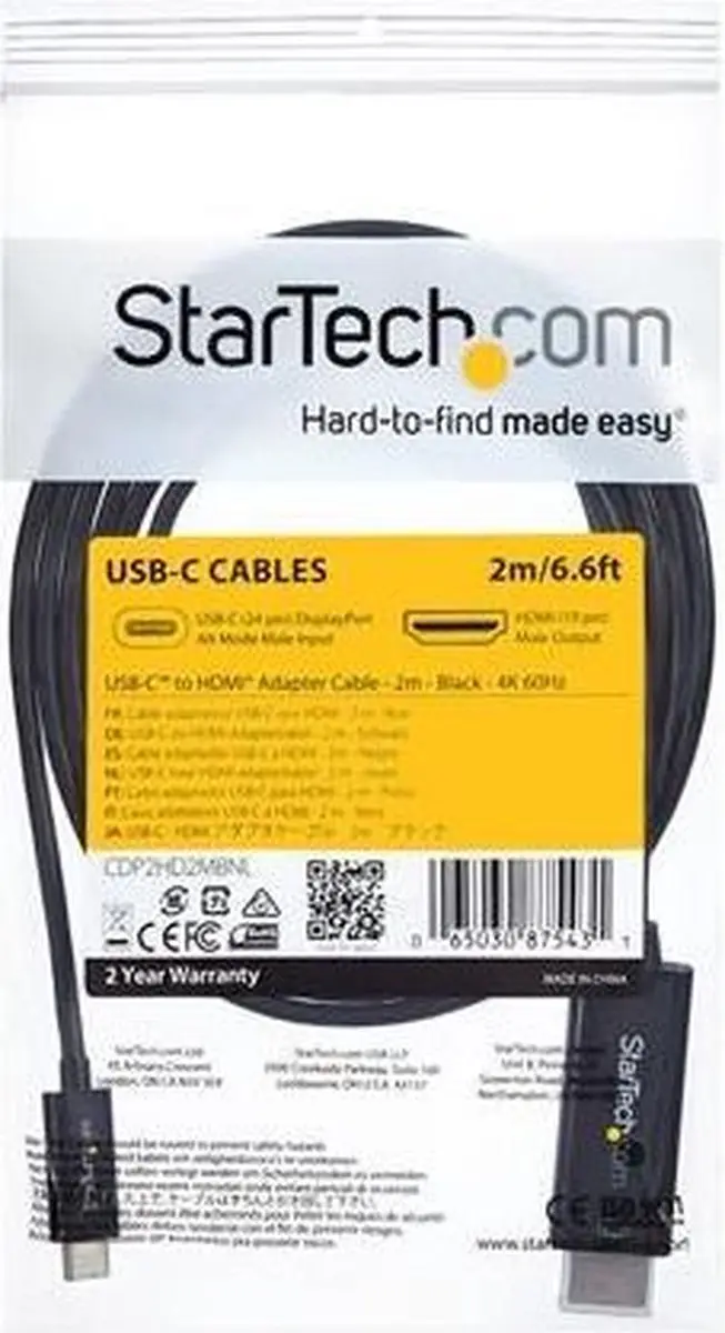 Startech USB-C naar HDMI Kabel 4K 60Hz 2m - Zwart - afbeelding 6 van 6