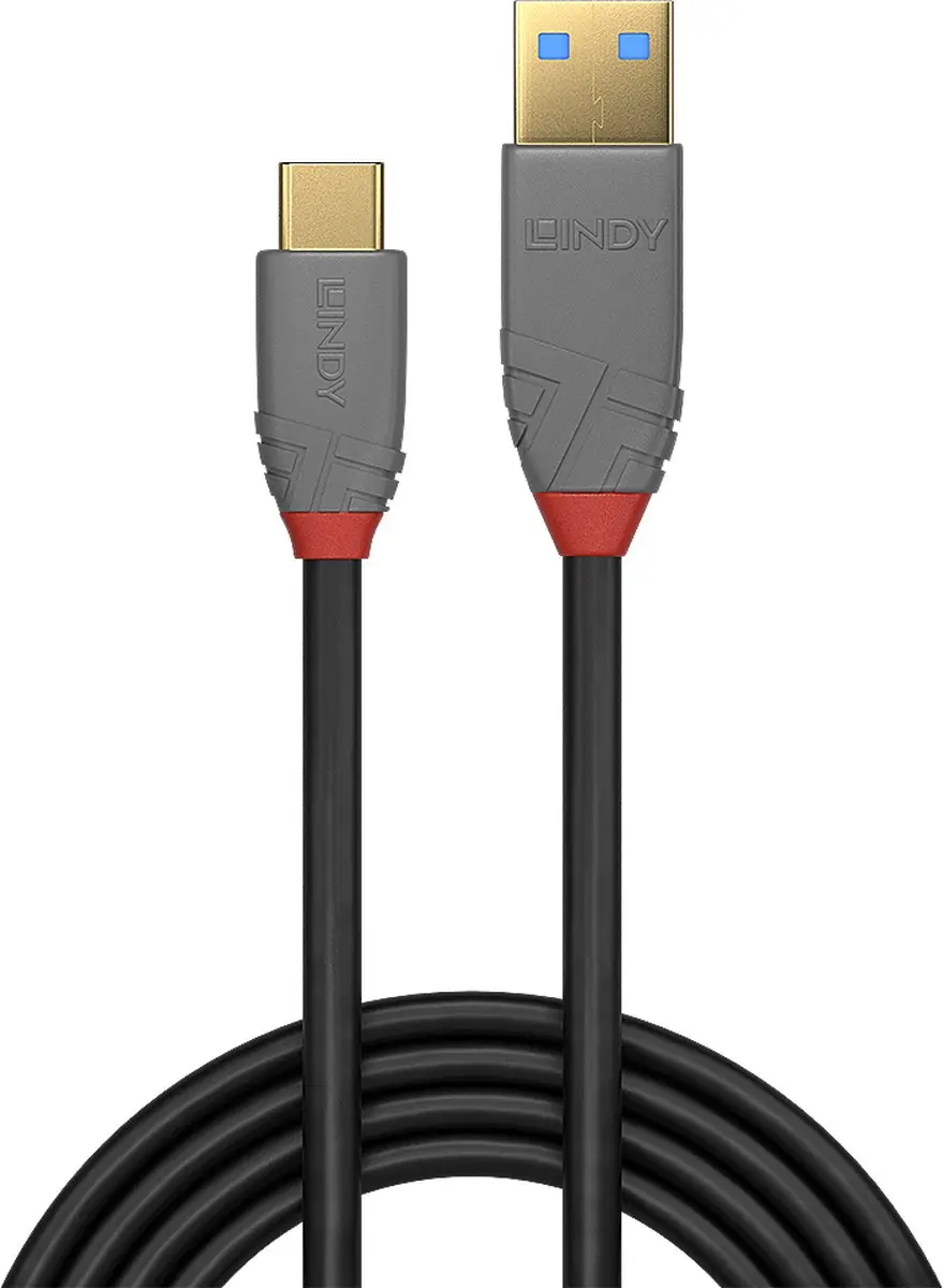 Lindy 36912 USB-C naar USB-A Kabel 1.5m - Zwart/Grijs