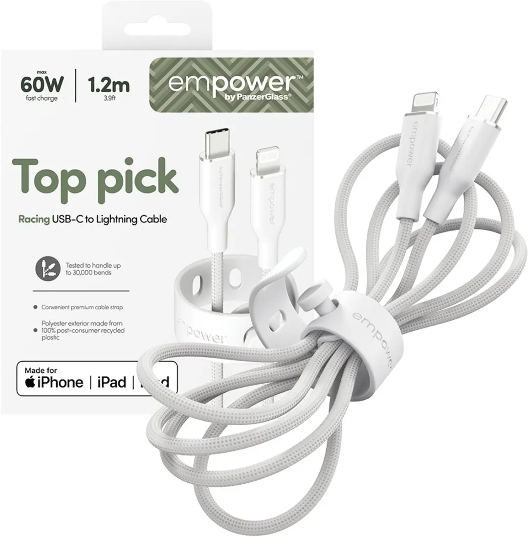PanzerGlass empower Racing 60W USB-C Lightning Kabel 1.2M - Wit - afbeelding 6 van 6
