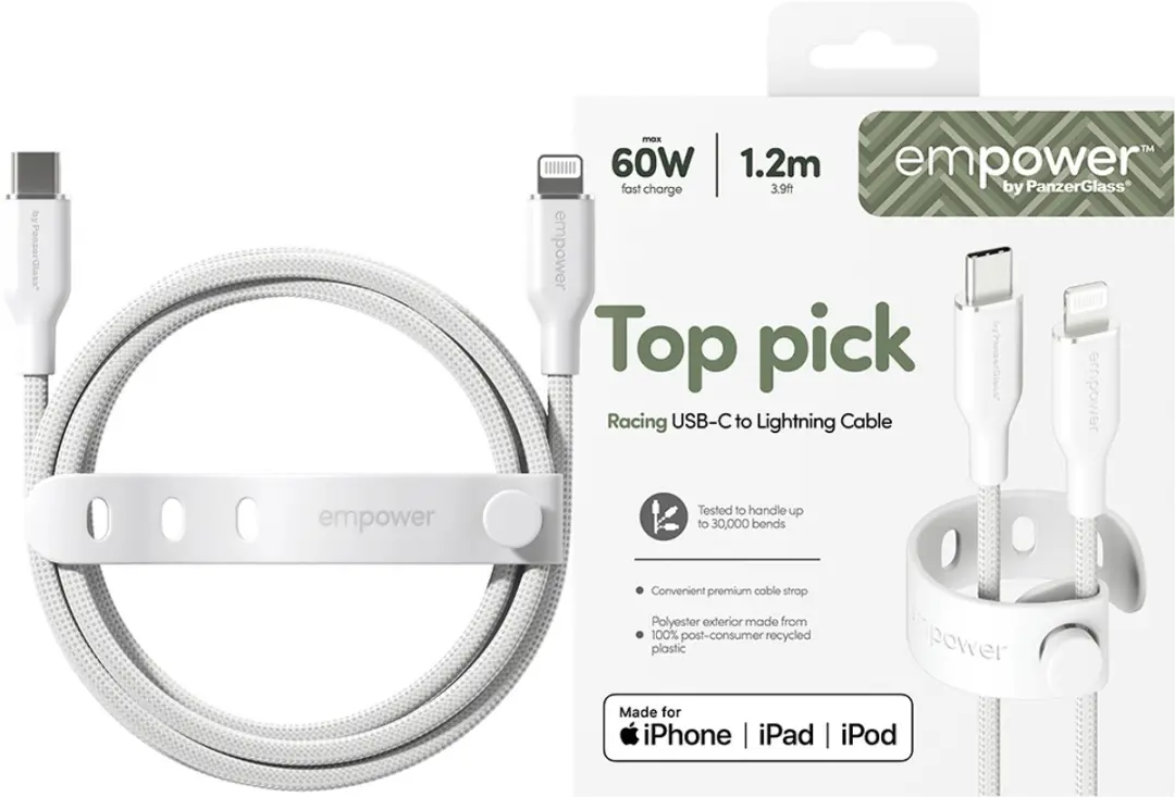 PanzerGlass empower Racing 60W USB-C Lightning Kabel 1.2M - Wit