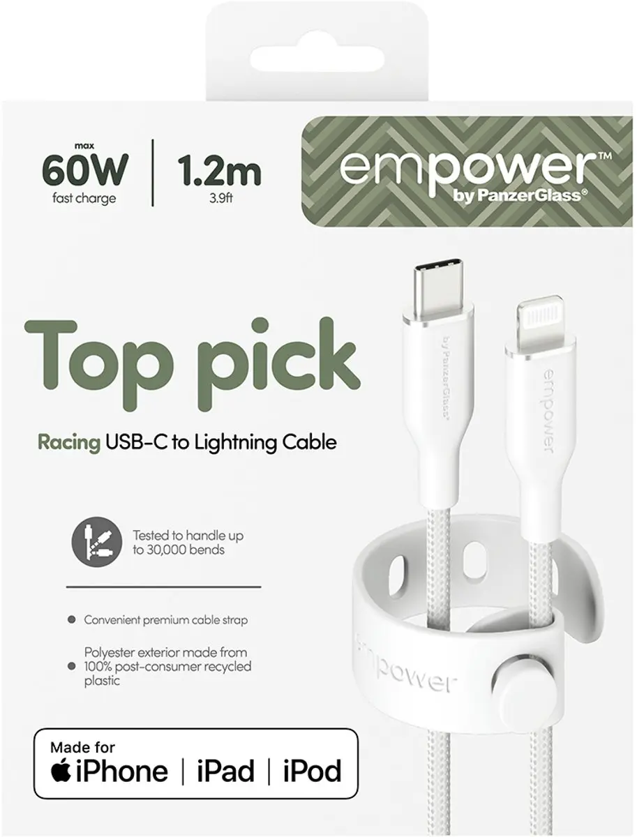 PanzerGlass empower Racing 60W USB-C Lightning Kabel 1.2M - Wit