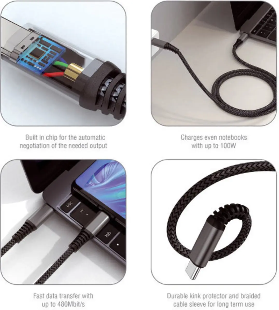 4Smarts PremiumCord USB-C Kabel 100W 1.5m - Zwart - afbeelding 6 van 6