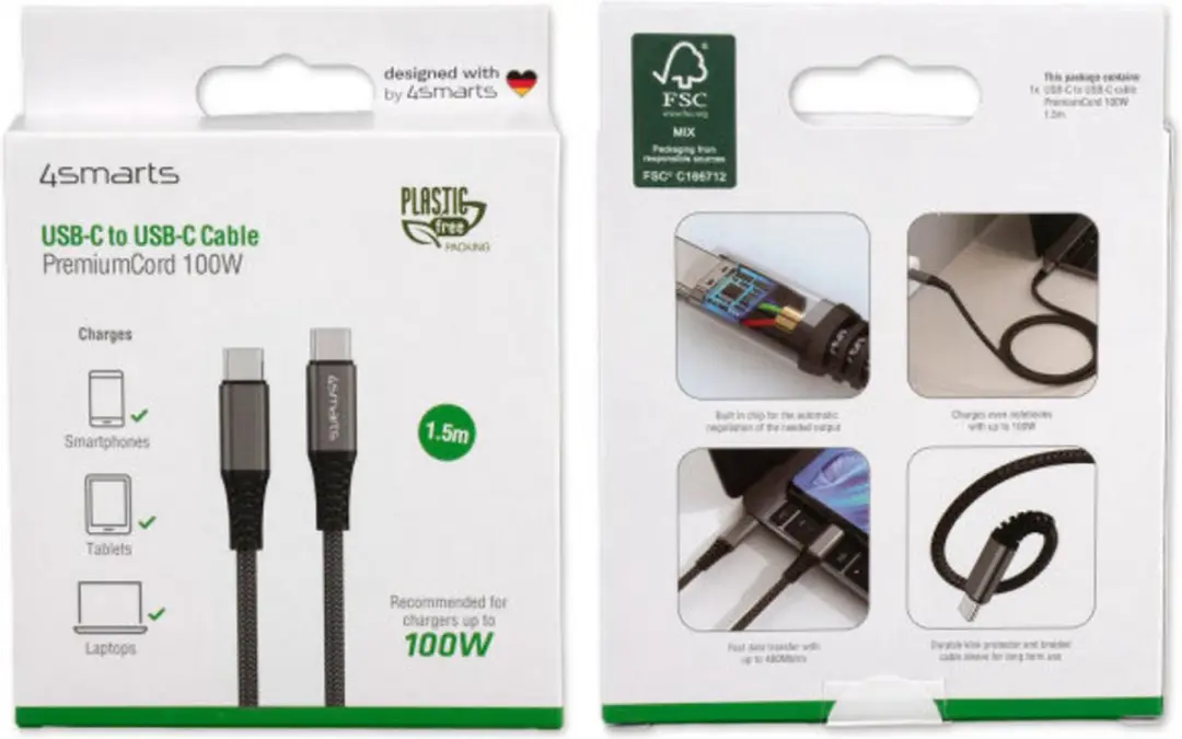 4Smarts PremiumCord USB-C Kabel 100W 1.5m - Zwart