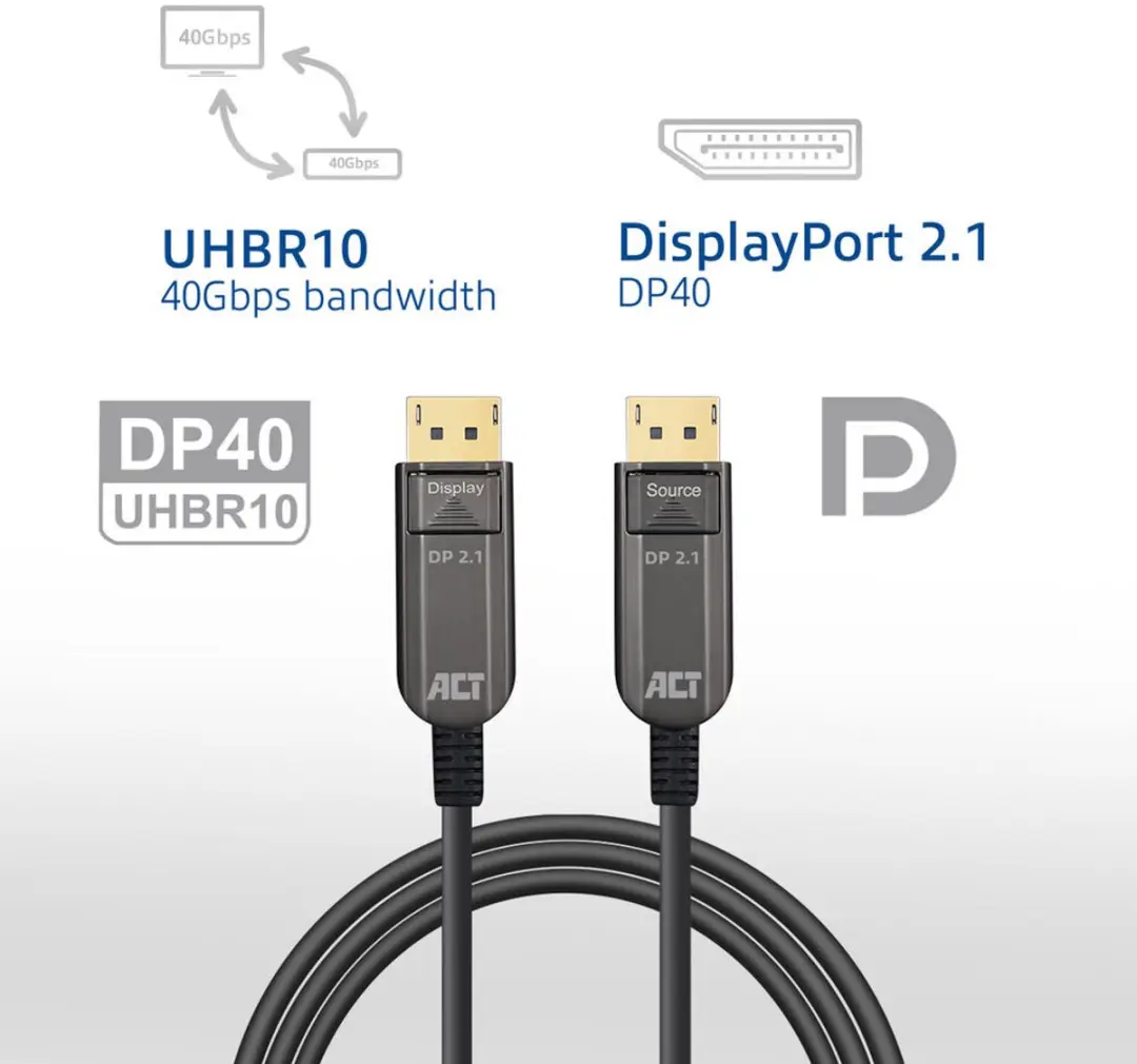ACT AK4174 DisplayPort 2.1 Kabel 40m - 8K UHBR10 - Zwart