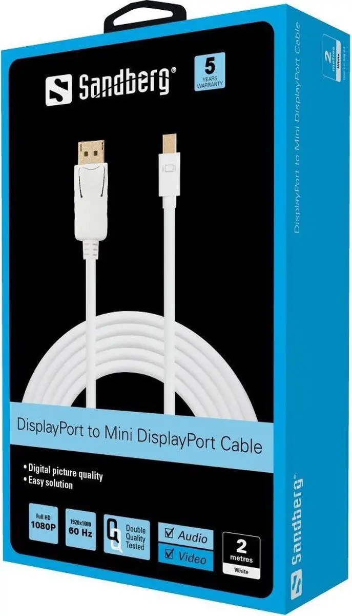 Sandberg 508-63 DisplayPort naar Mini DisplayPort Kabel - 2 Meter - Wit
