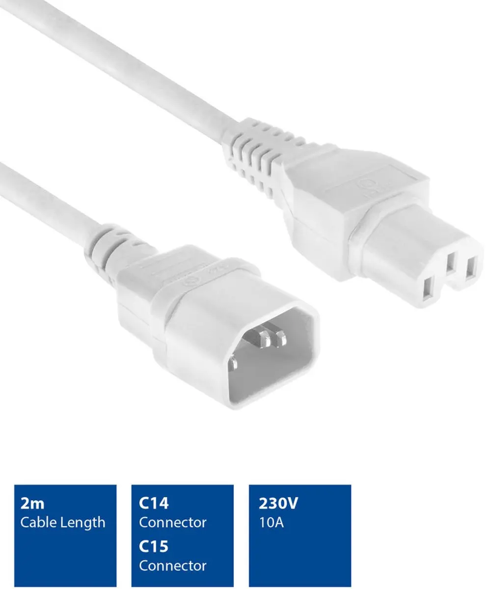 ACT AK5437 Netsnoer C14-C15 Wit 2m