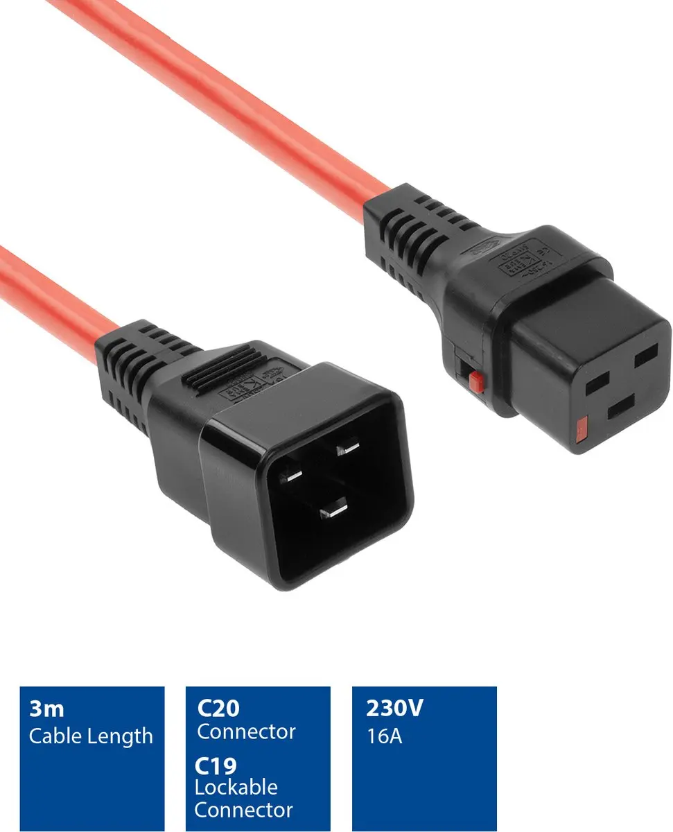 ACT PC1403 AK5204 Netsnoer C19 IEC Lock - C20 Rood 3m