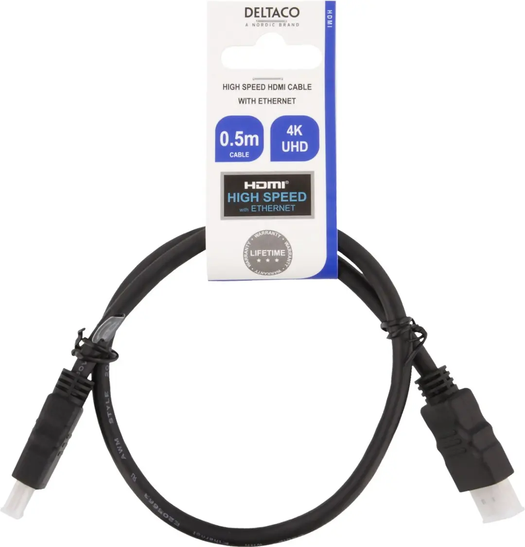 Deltaco HDMI-905 HDMI-kabel 4K 60Hz - 0,5m - Zwart