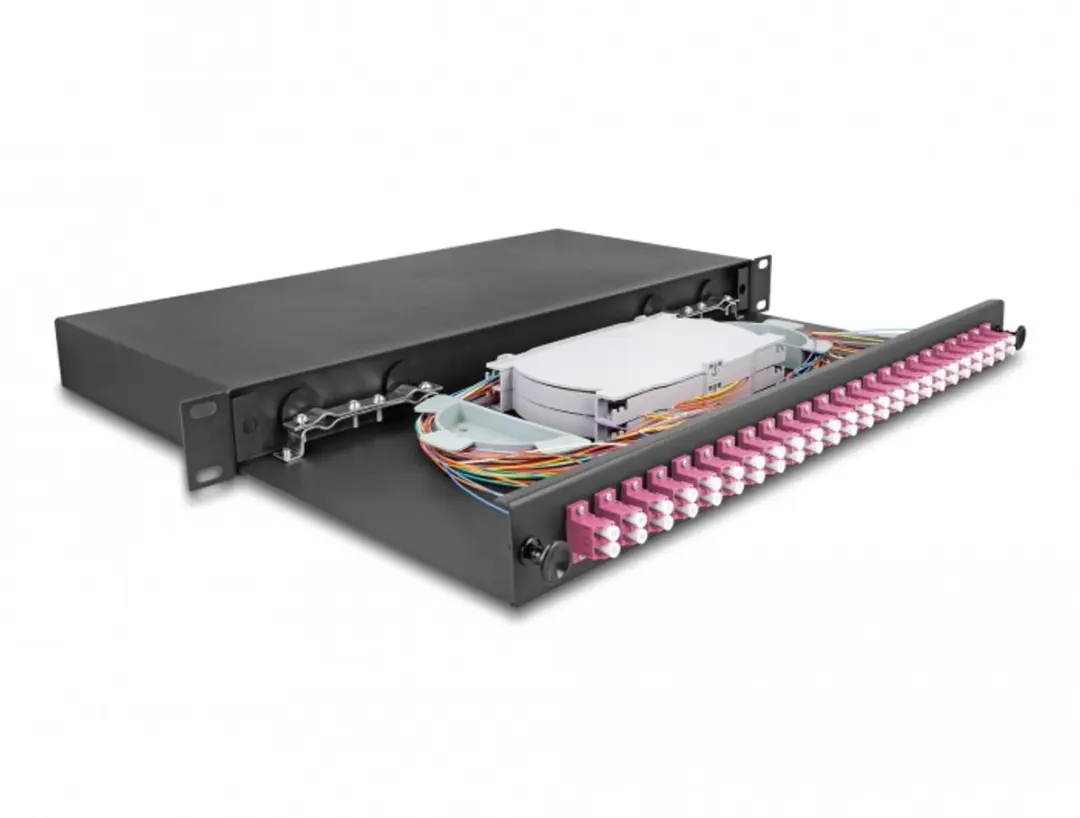 Delock 19" Optical Fiber Splice Box 24xLC OM4 - 1U - Zwart