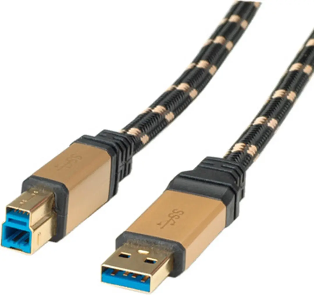 Roline GOLD USB 3.2 Gen 1 A-B Kabel 1,8m - Zwart/Goud