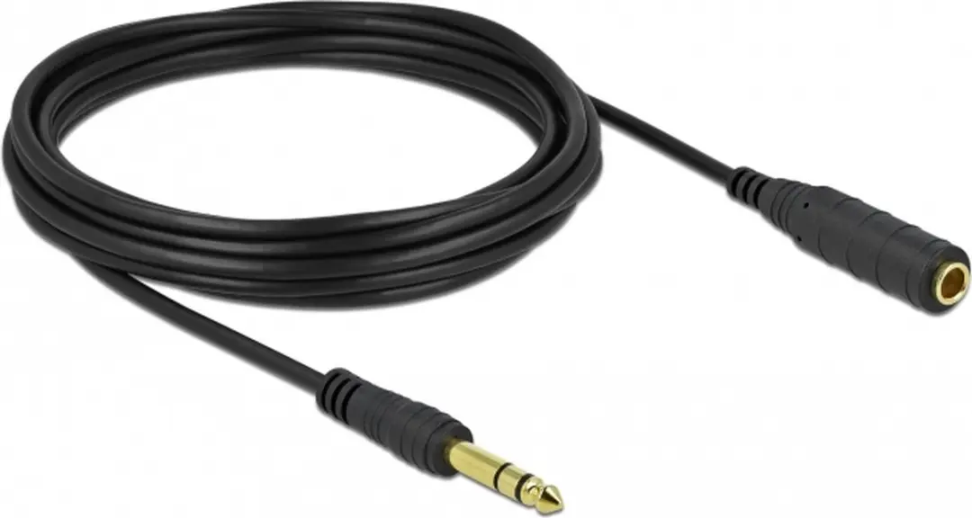 Delock Stereo Jackkabel 6.35mm 3-polig M/F 5m - Zwart