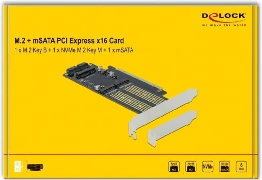 Delock PCIe x16 Kaart M.2 Key B/NVMe mSATA - Zwart