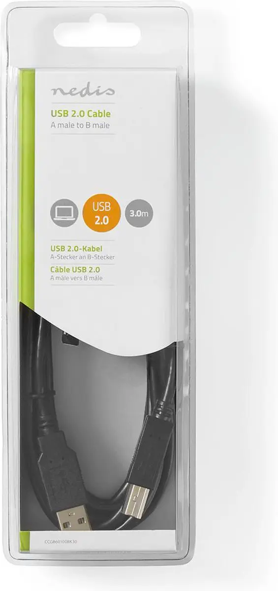 Nedis USB 2.0 A-B Kabel 3m - Zwart