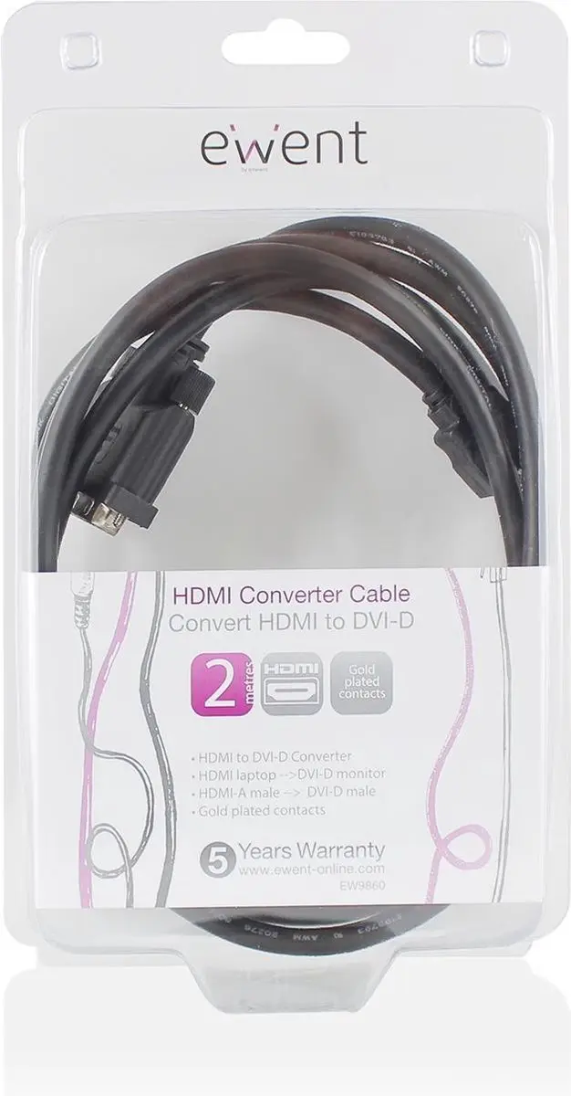 Ewent EW9860 HDMI/DVI-D Kabel 2m - Zwart