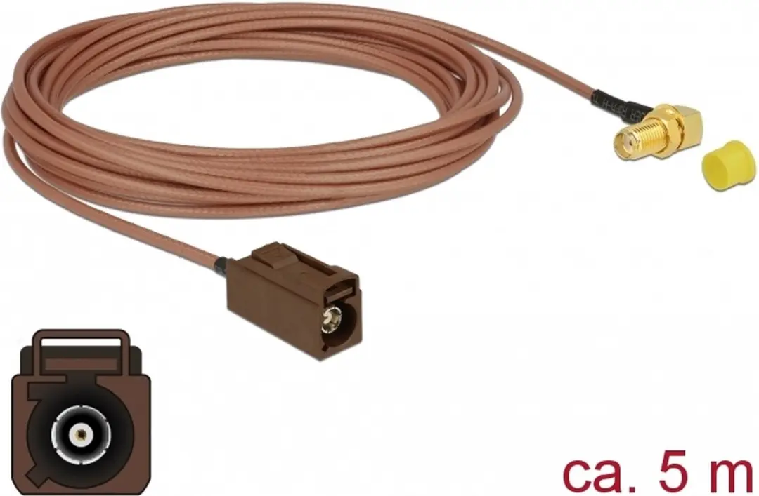 Delock Fakra-SMA Haaks Adapterkabel RG316 50 Ohm - 5m Transparant