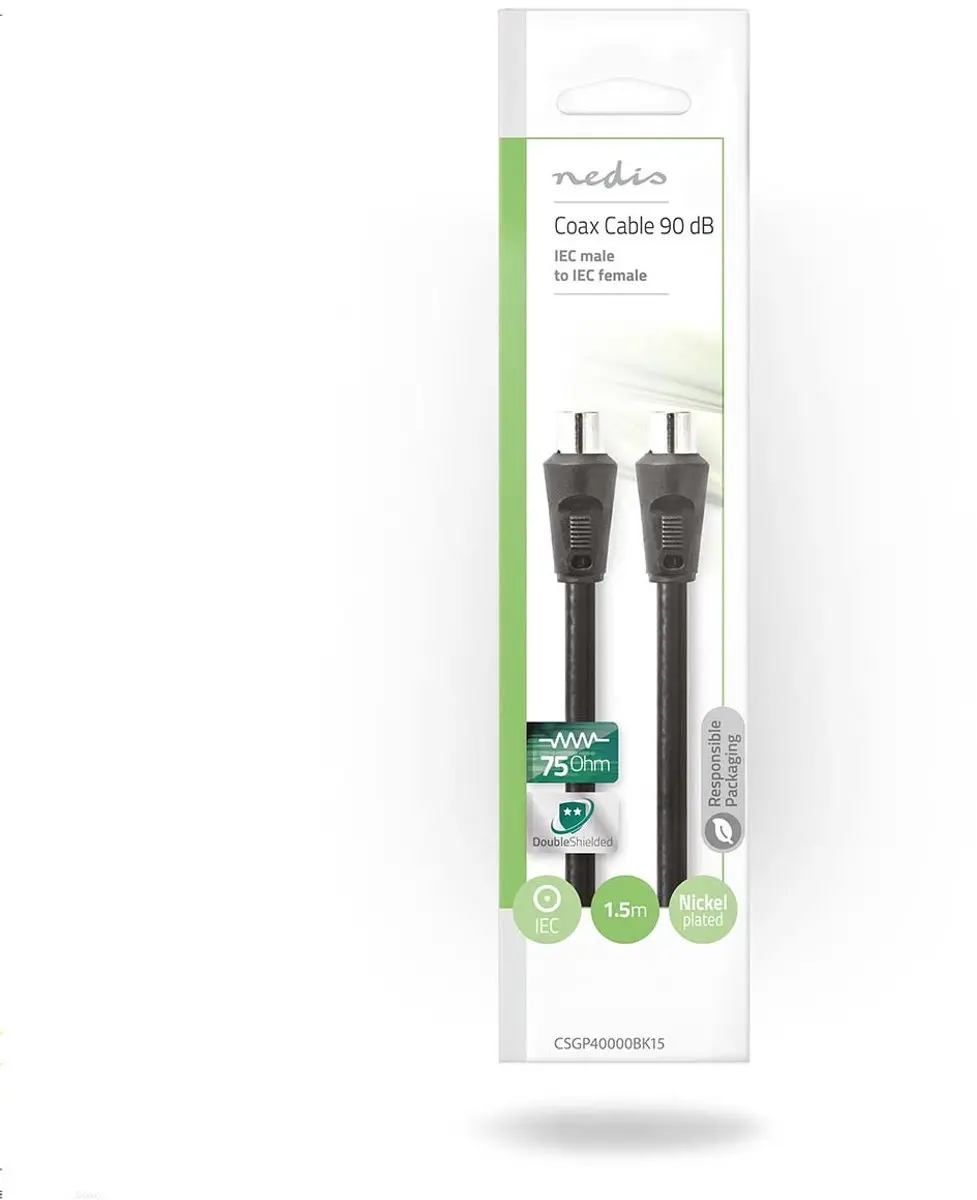 Nedis Coaxkabel IEC Male-Female 75 Ohm 1.5m - Zwart