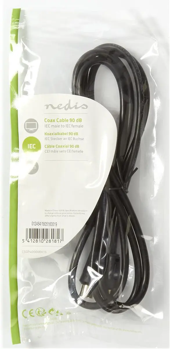 Nedis Coaxkabel IEC Male-Female 75 Ohm 1.5m - Zwart