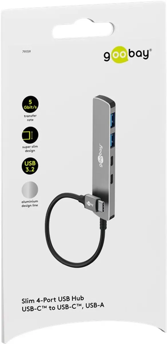 Goobay USB-C Hub 2x USB-A + 2x USB-C 5Gbps - Grijs