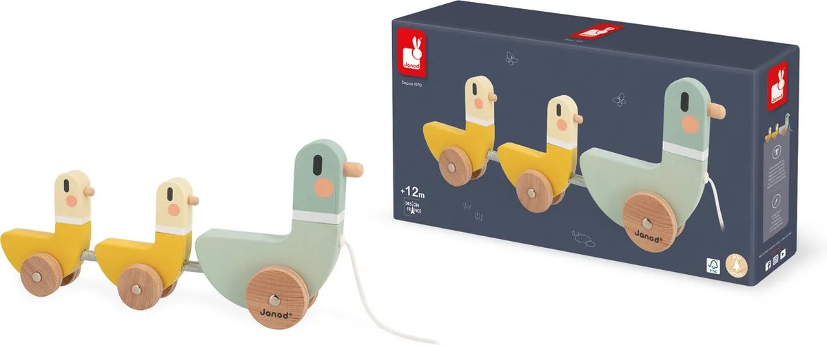 Janod Sweet Cocoon Houten Trekfiguur Eenden Multikleur